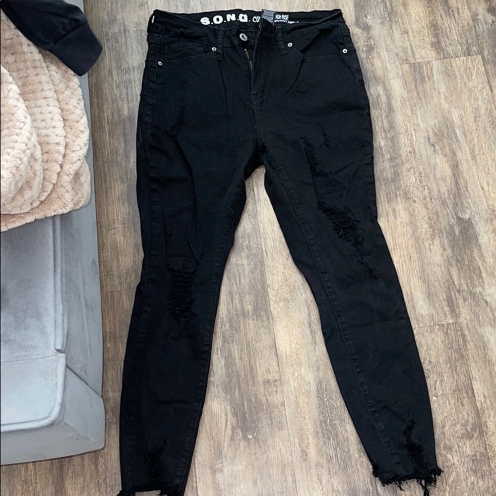 Black high waisted ripped jeans
